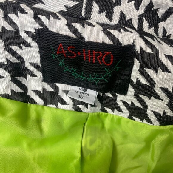 Vintage AS.HRO Houndstooth Neon Green Women's Retro Peacoat Jacket Size 16 - Picture 5 of 7